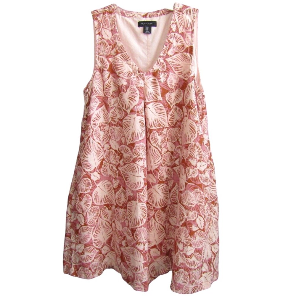 Tahari Pink and White Leaf Print Dress